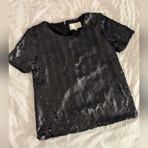 J.O.A. Los Angeles Black Sequin Short Sleeve Blouse